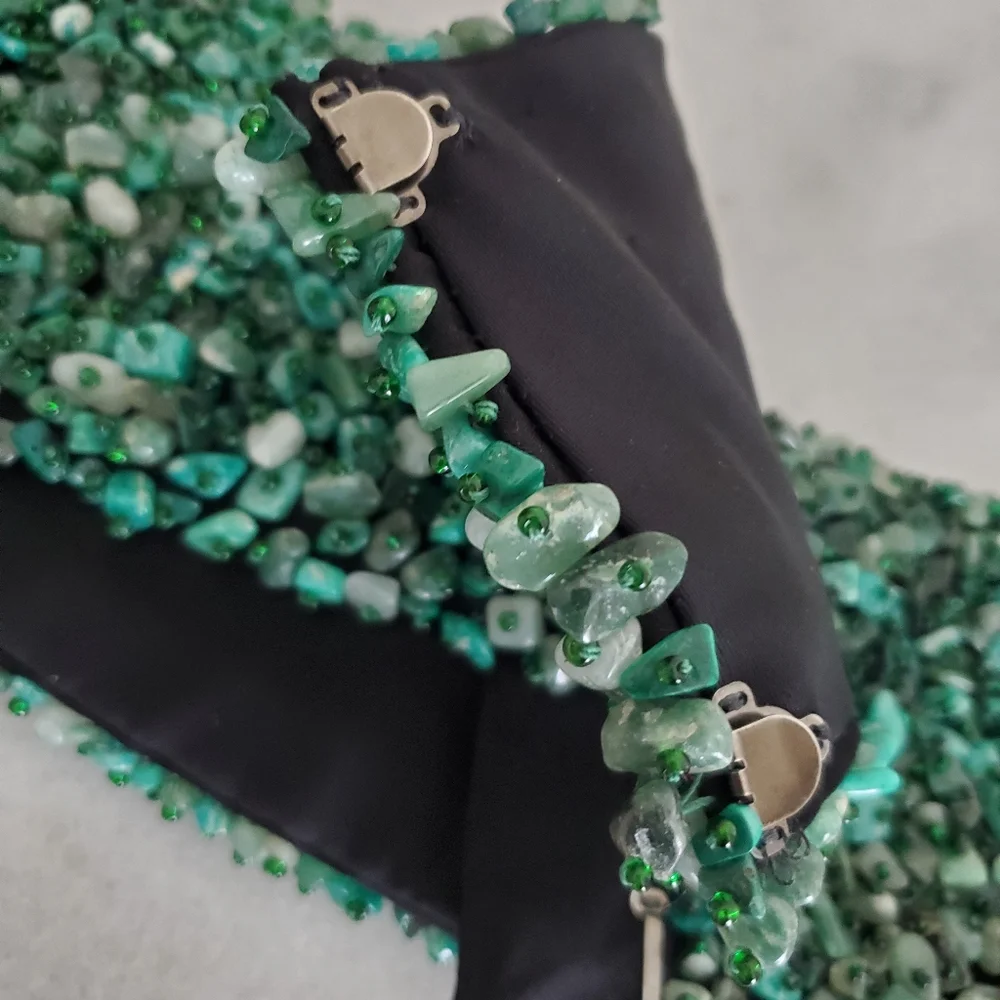 Green Malachite Jade Quartz Heavy Stone Boho Western Belt Women's Size S/M 6 8